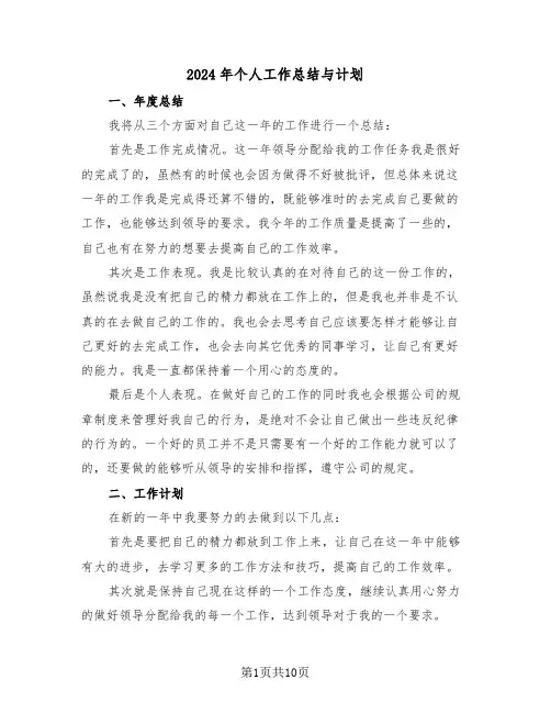 2024年个人工作总结与计划(五篇)