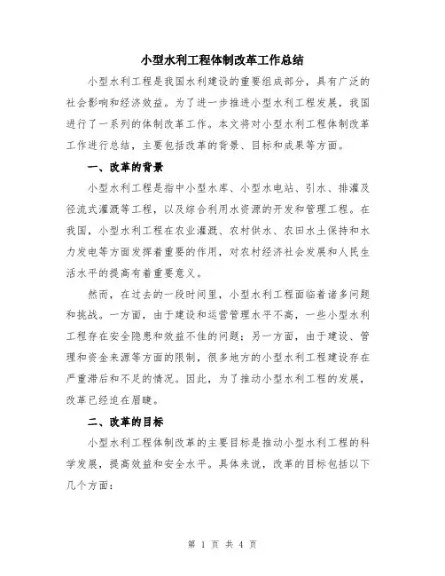 小型水利工程体制改革工作总结