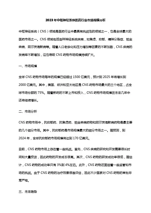 2023年中枢神经系统医药行业市场规模分析