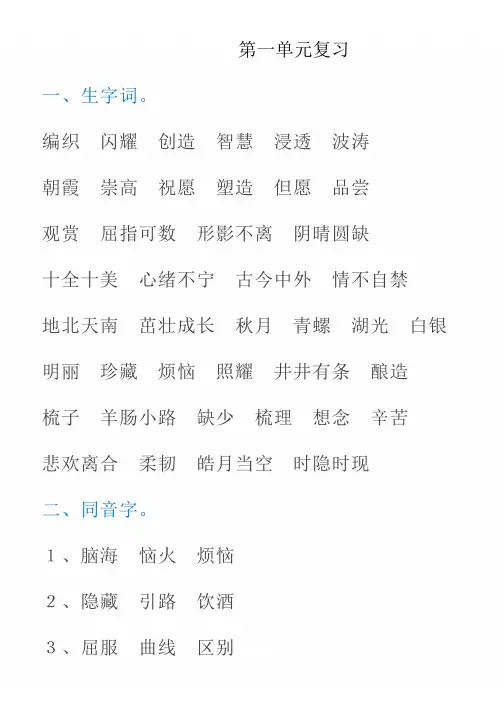 苏教版语文上册四年级重点字、词、句盘点