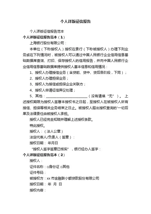 个人详版征信报告