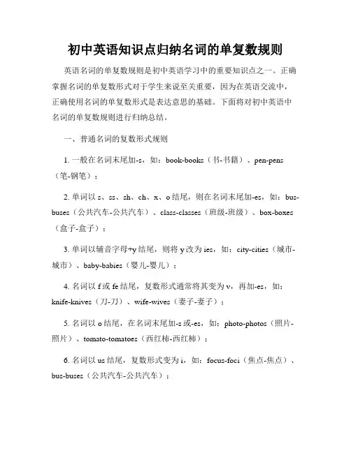 初中英语知识点归纳名词的单复数规则
