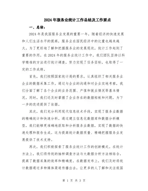 2024年服务业统计工作总结及工作要点