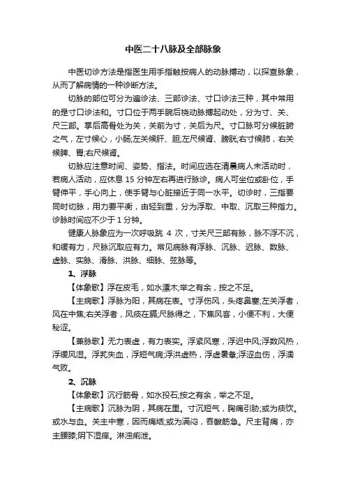 中医二十八脉及全部脉象