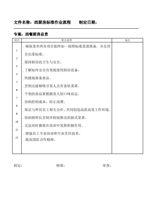 西厨房标准作业流程 