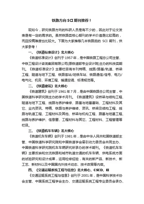 铁路方向SCI期刊推荐！