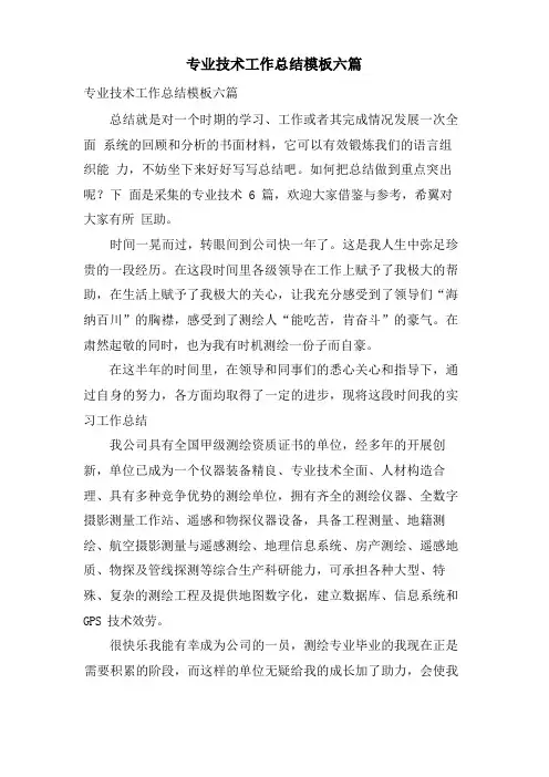 专业技术工作总结模板六篇