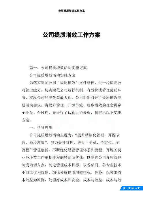 公司提质增效工作方案