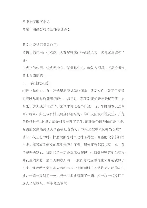 初中语文散文小说结尾作用高分技巧及梯度训练1(含答案)