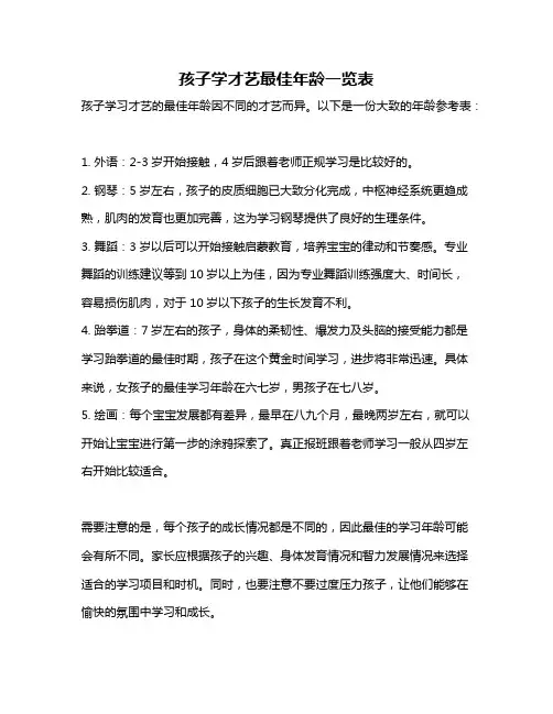 孩子学才艺最佳年龄一览表