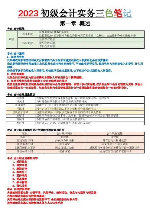2023年初级会计实务三色笔记(共26页)打印版