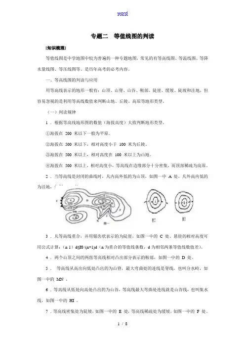 高中地理复习专题二  等值线图的判读