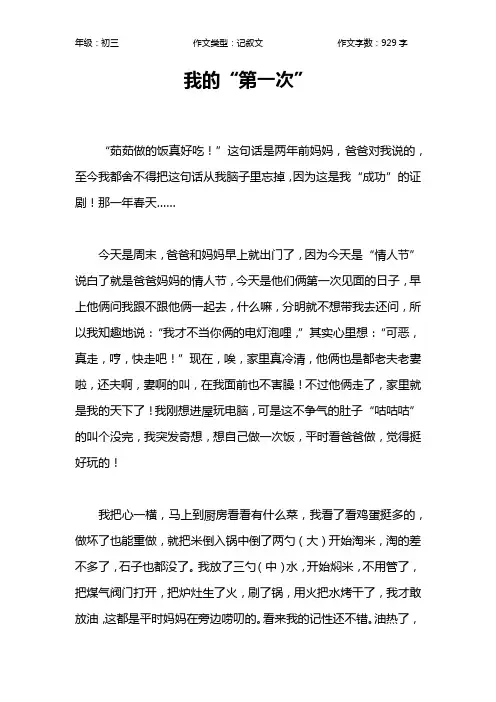 我的“第一次”作文【初中初三900字】