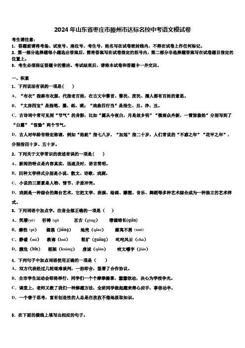 2024年山东省枣庄市滕州市达标名校中考语文模试卷含解析