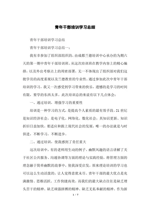 青年干部培训学习总结