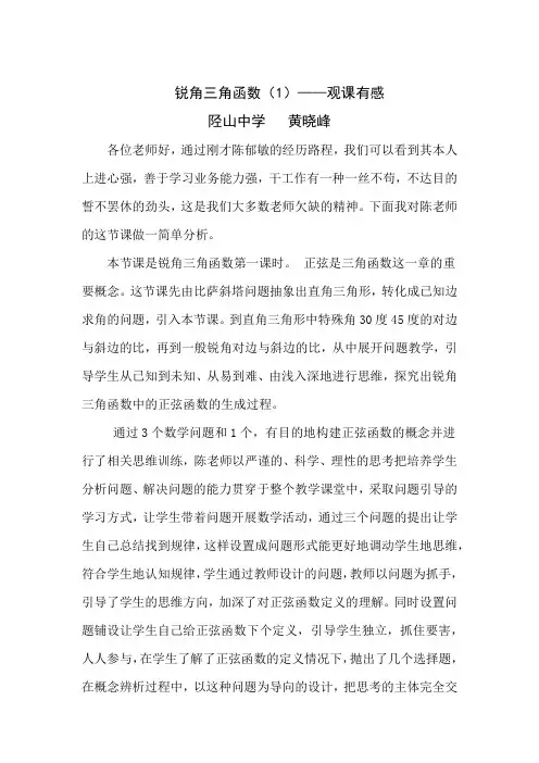 锐角三角函数评课稿