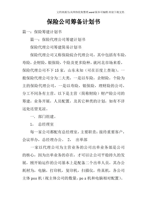 保险公司筹备计划书