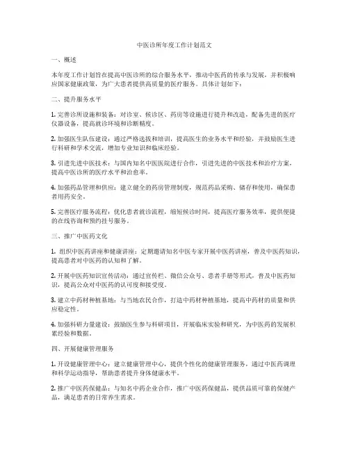 中医诊所年度工作计划范文