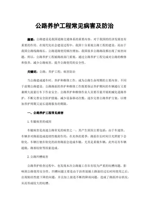 公路养护工程常见病害及防治