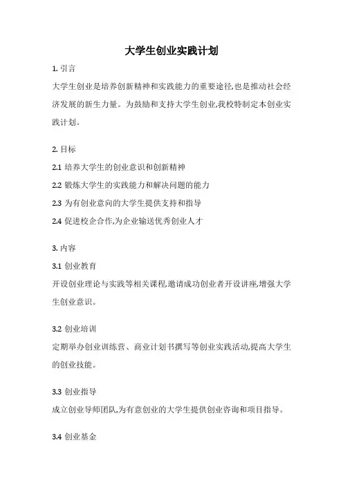 大学生创业实践计划
