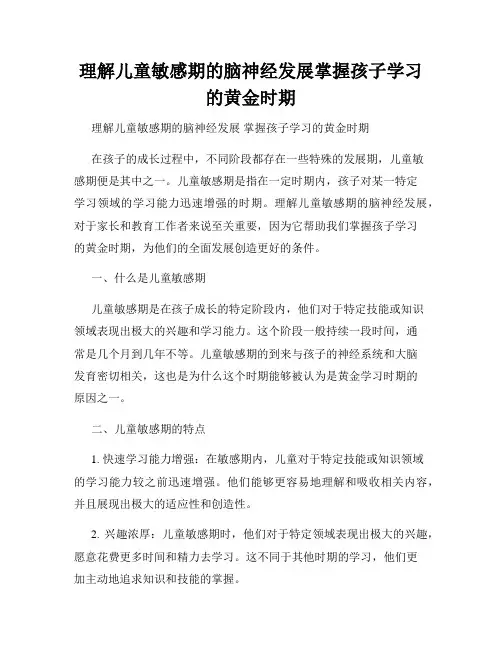 理解儿童敏感期的脑神经发展掌握孩子学习的黄金时期