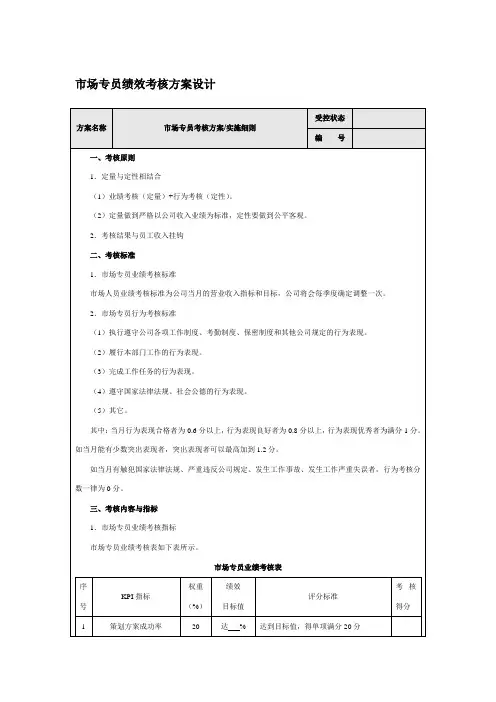 市场专员绩效考核方案设计