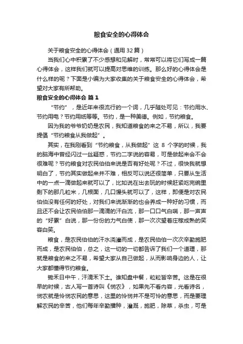 关于粮食安全的心得体会（通用32篇）