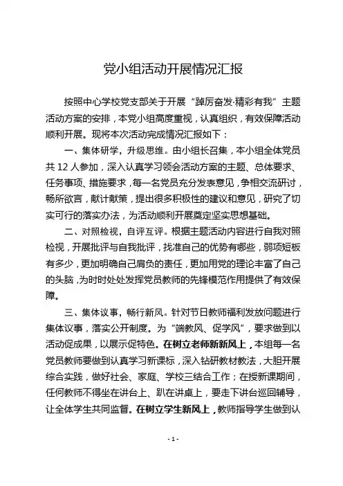 党小组活动开展情况汇报