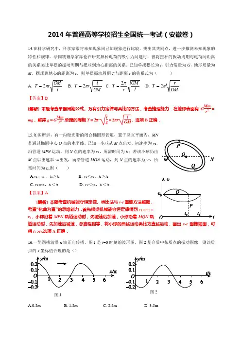 2014年高考物理试题及答案(安徽卷)(自绘图)