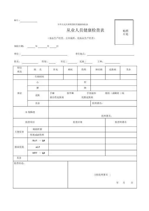健康证体检表【范本模板】