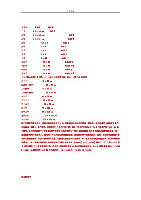 常见照片规格尺寸以及长宽比例