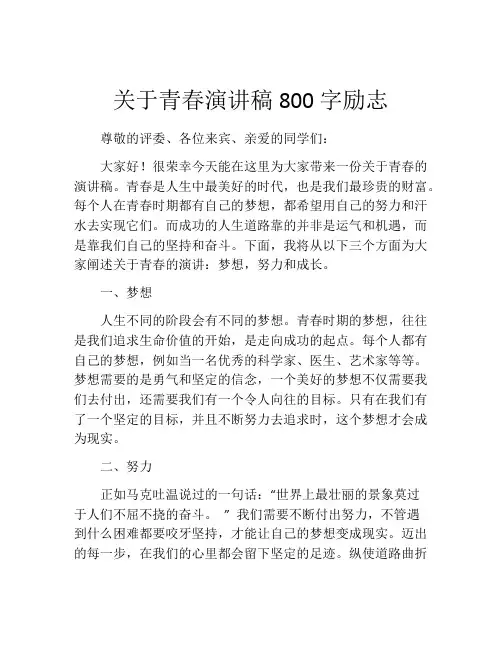 关于青春演讲稿800字励志(精选10篇)