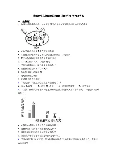 普通高中生物细胞的能量供应和利用 单元及答案