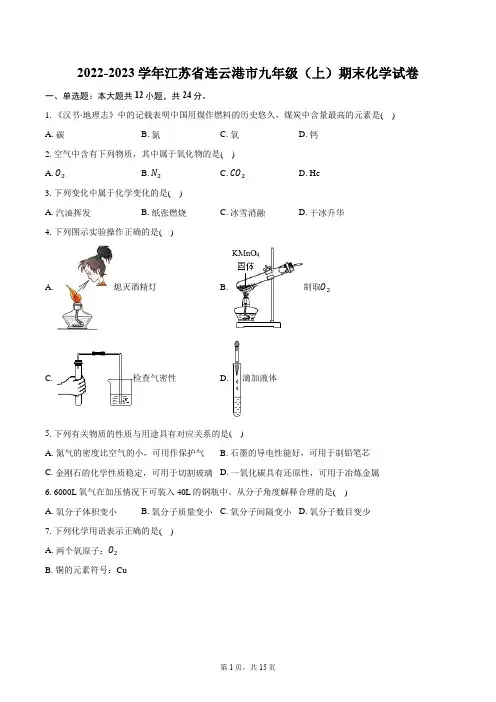2022-2023学年江苏省连云港市九年级(上)期末化学试卷(含详细答案解析)
