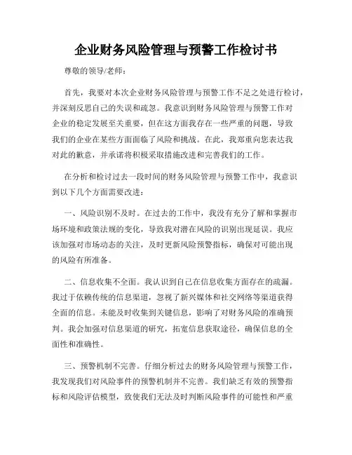 企业财务风险管理与预警工作检讨书