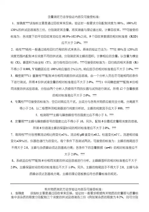 含量和有关物质方法学验证内容