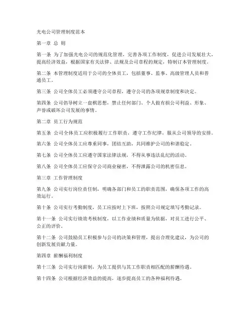 光电公司管理制度范本