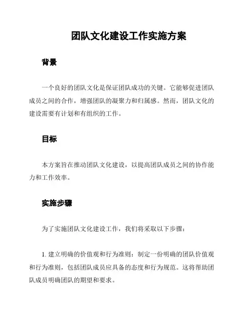 团队文化建设工作实施方案