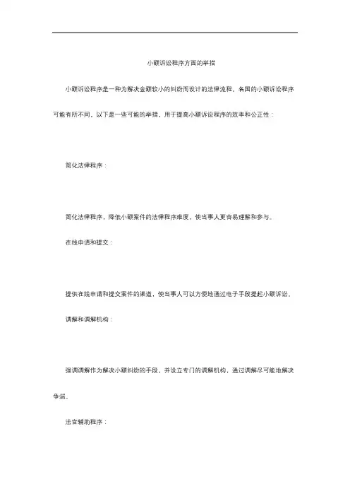 小额诉讼程序方面的举措