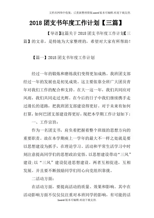 2020团支书年度工作计划【三篇】