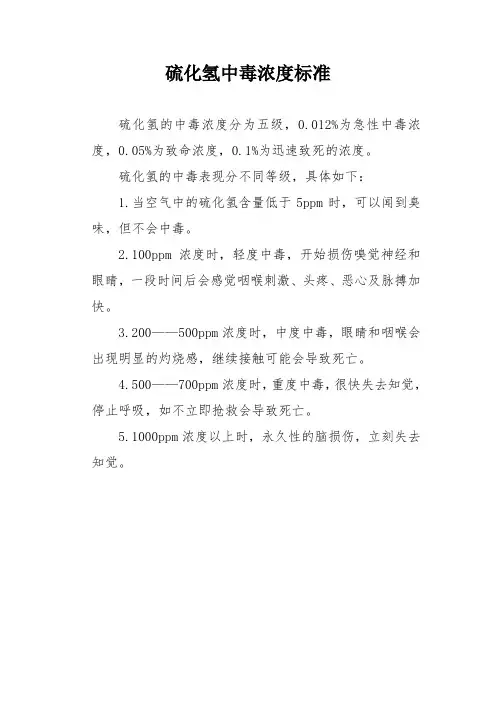 硫化氢中毒浓度标准
