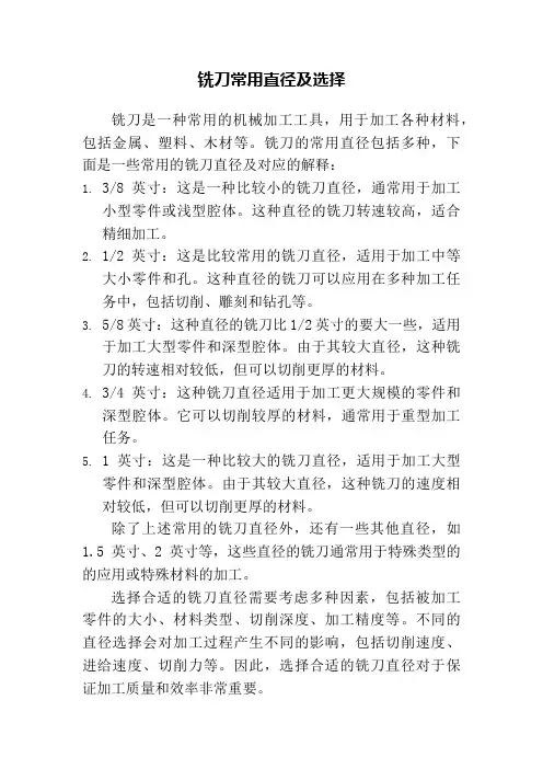 铣刀常用直径