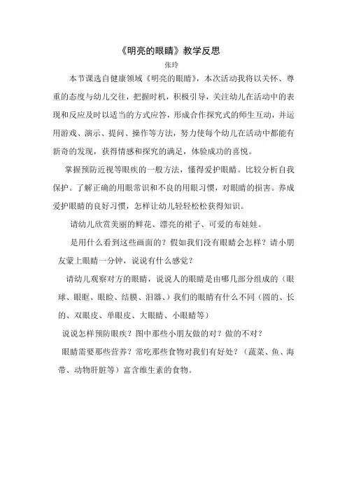 明亮的眼睛教学反思