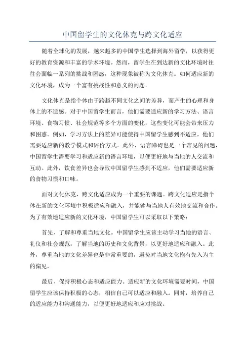 中国留学生的文化休克与跨文化适应