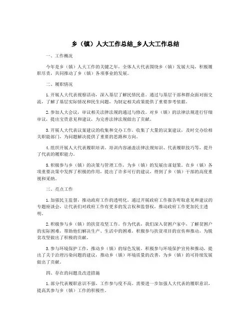 乡(镇)人大工作总结_乡人大工作总结