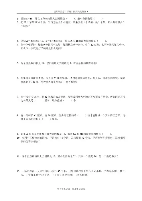 五年级数学(下册)同步提优训练 6
