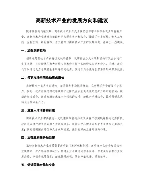 高新技术产业的发展方向和建议