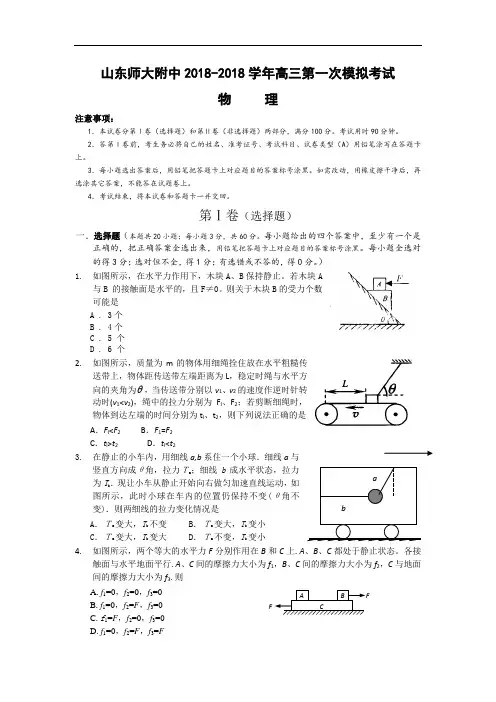 最新-山东师大附中2018学年高三第一次模拟考试---物理 精品