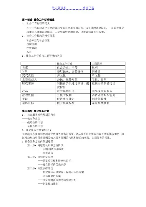 社会工作行政复习要点