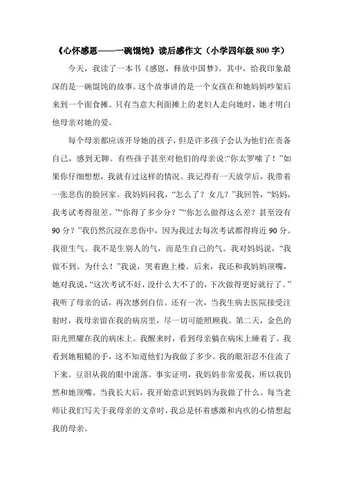 《心怀感恩——一碗馄饨》读后感作文(小学四年级800字).doc